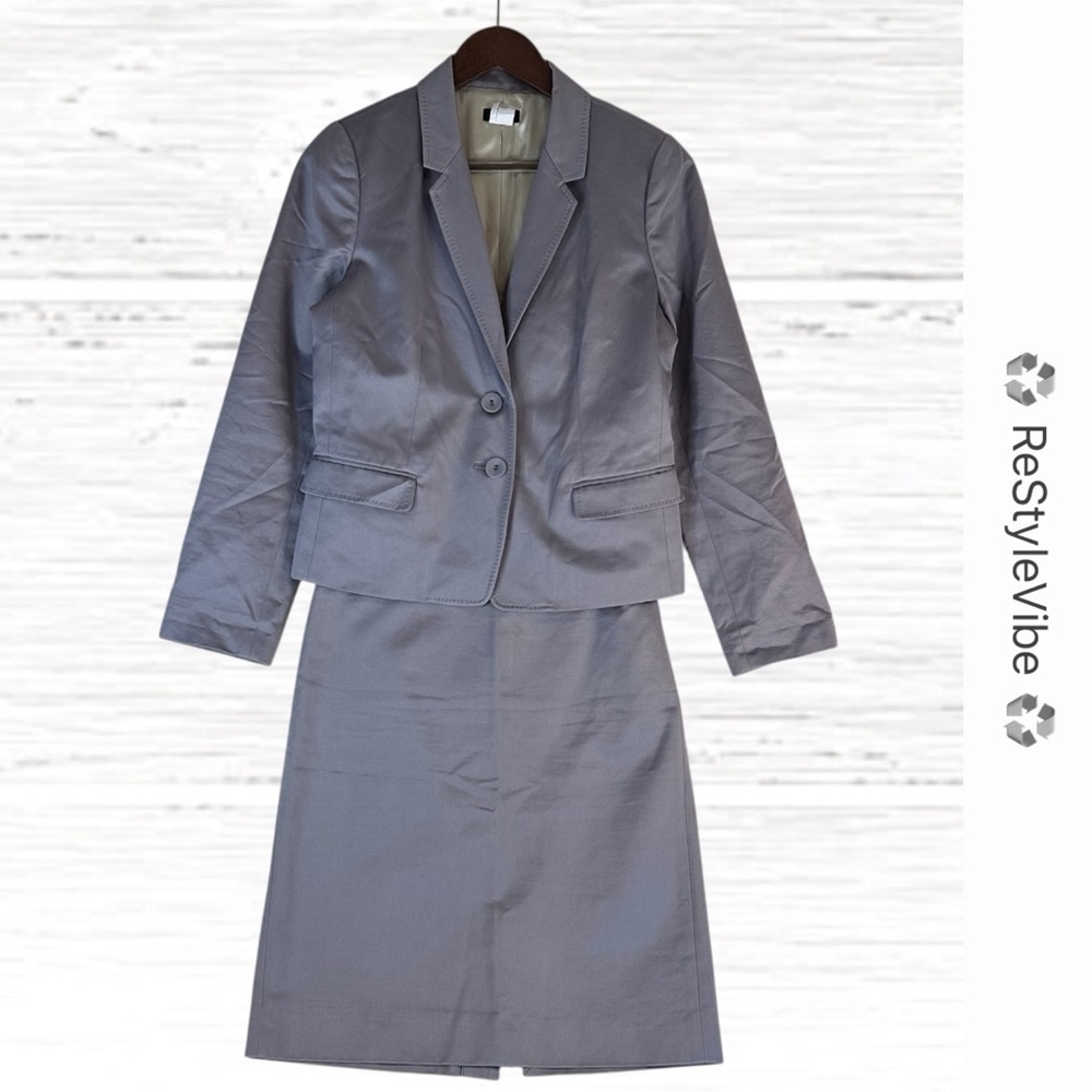 J CREW Women’s Size 4 Blazer Jacket Suit Size 2 Skirt Set 2-Piece Gray Lined